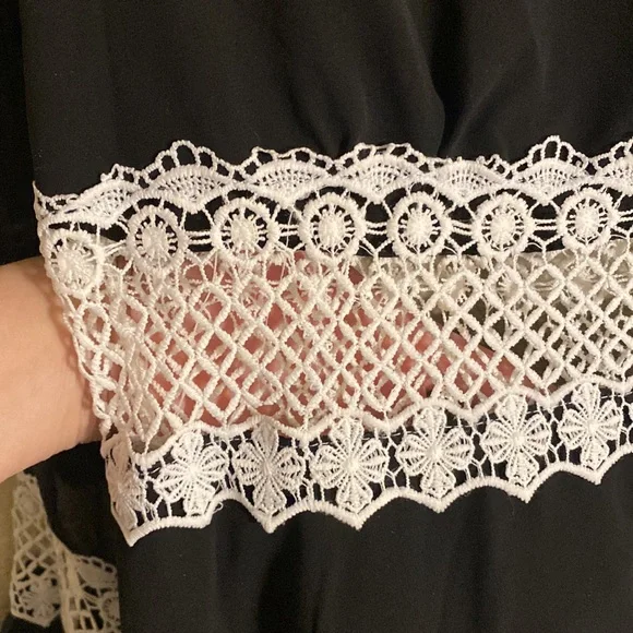 Black Dress with White Lace Cutout Sections Size 10 - Picture 10 of 13